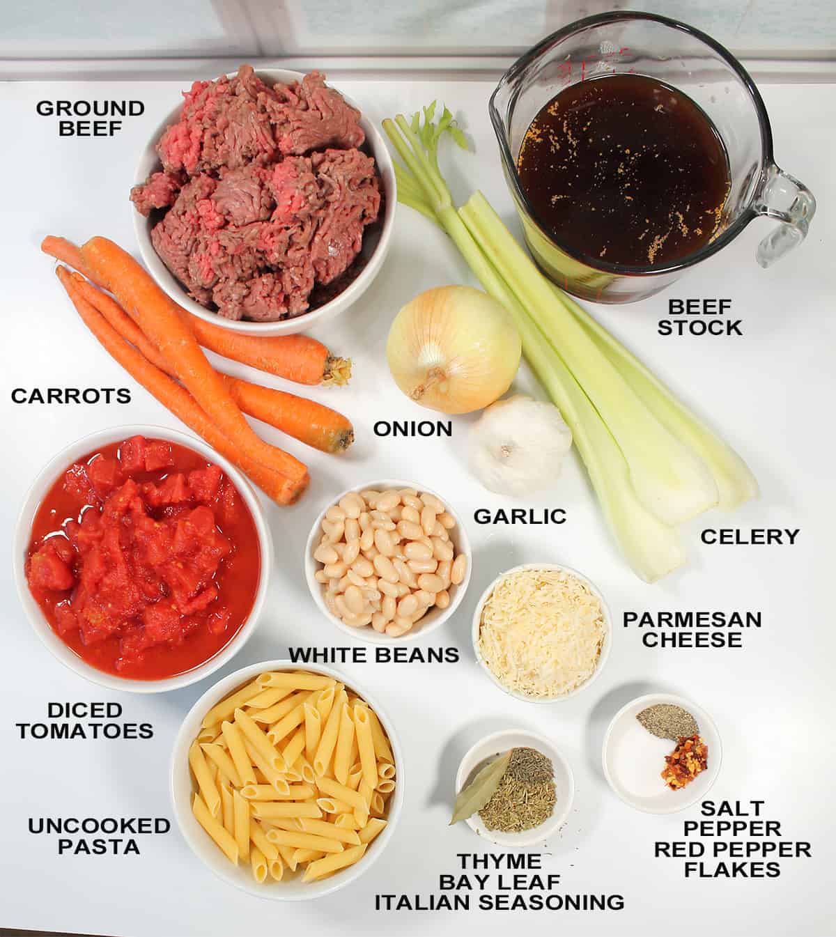 Hamburger soup ingredients.