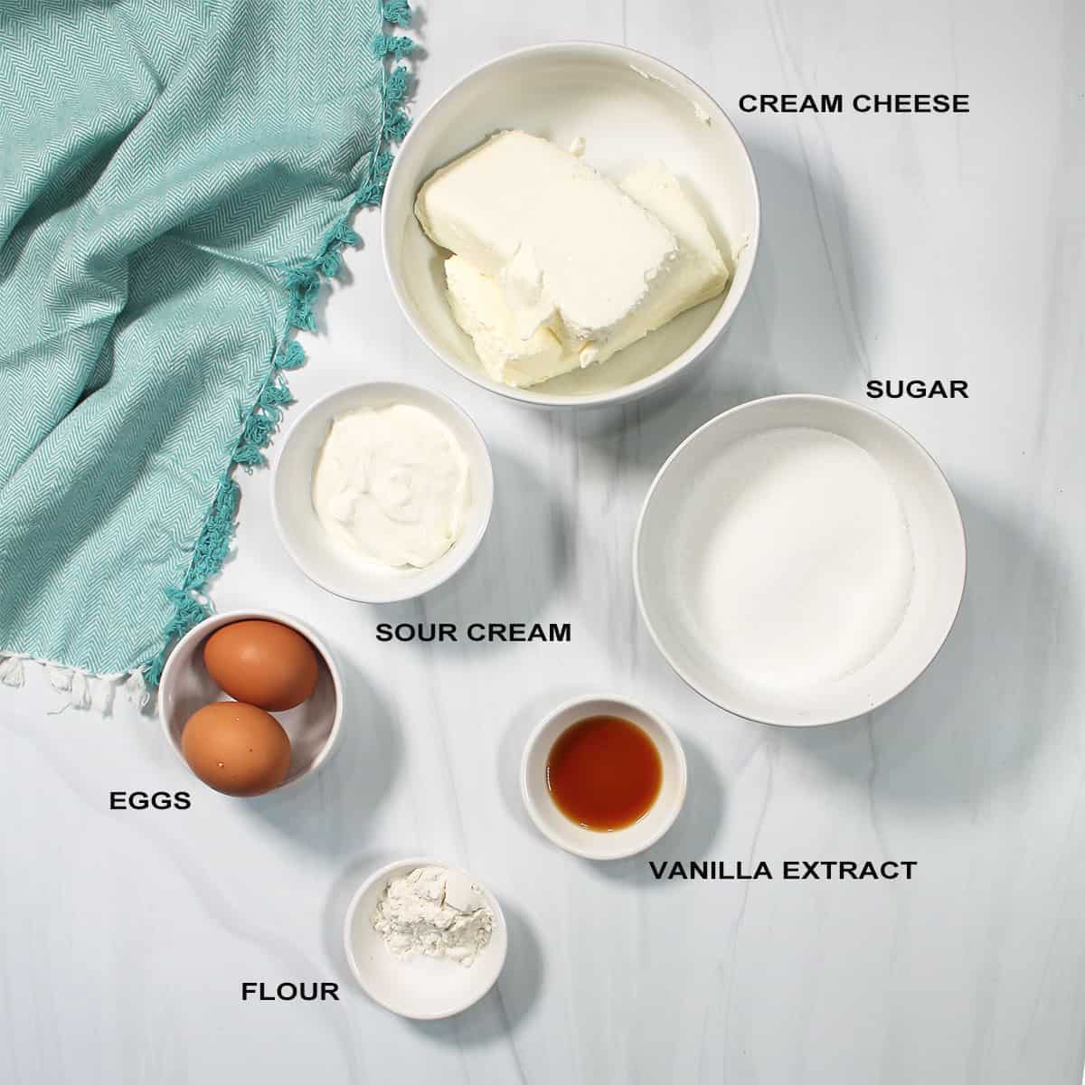 Ingredients for air fryer cheesecake.