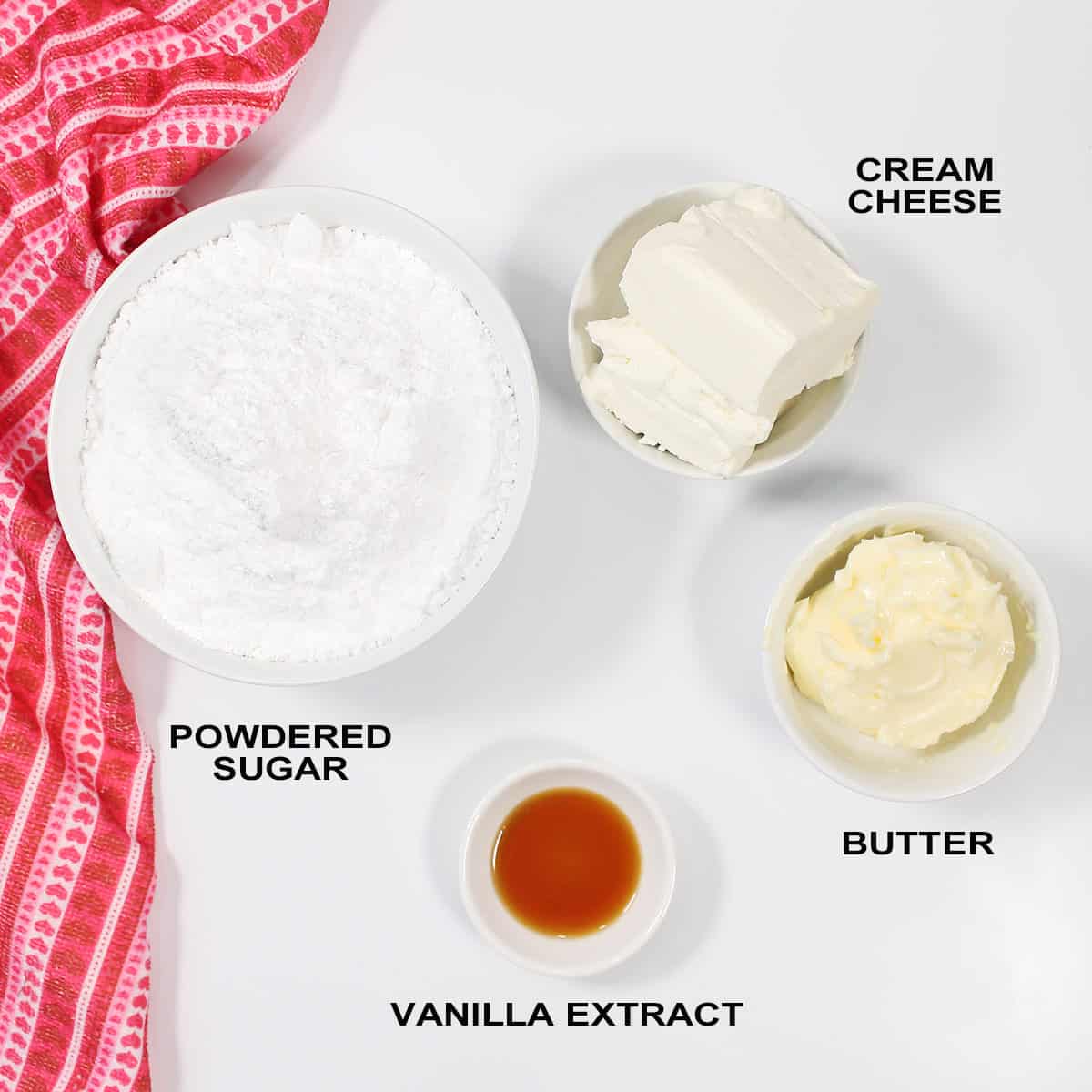 Ingredients for cream cheese frosting.