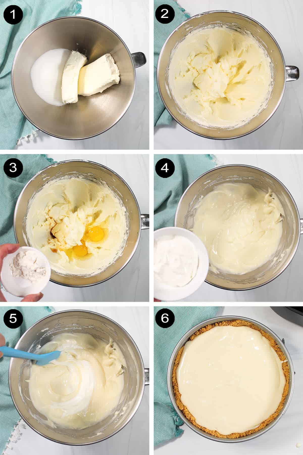 Steps to make cheesecake filling.
