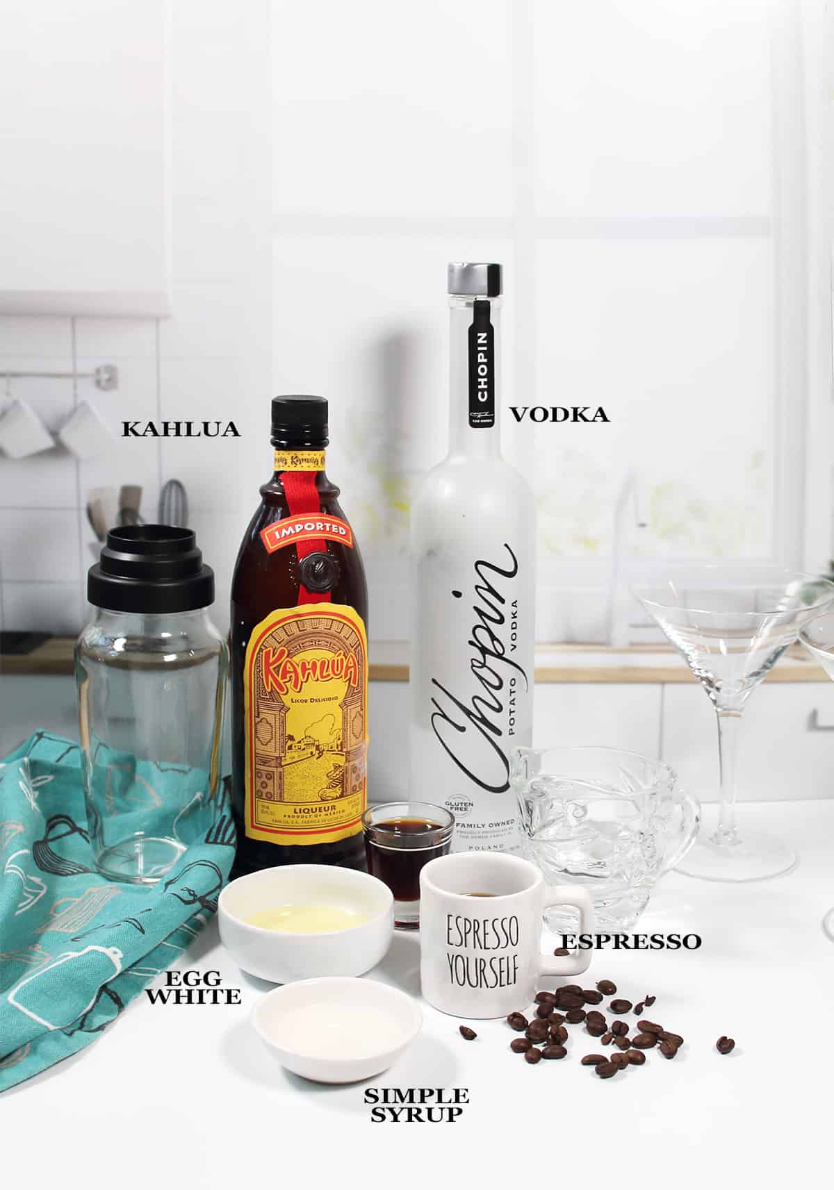 Ingredients for espresso martini.