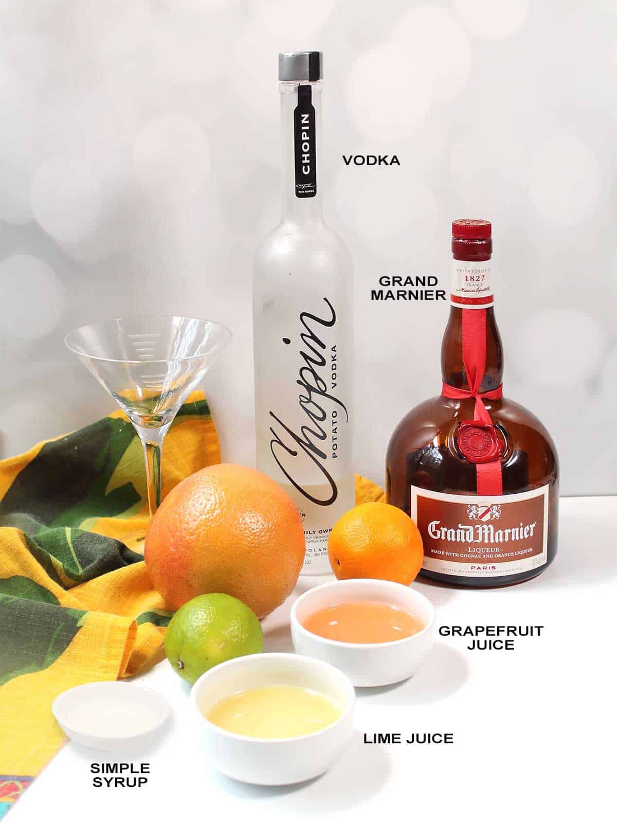 Ingredients for grapefruit cocktail.