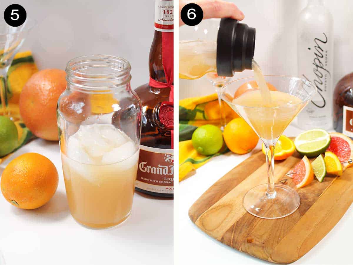 Shaking and pouring martini.