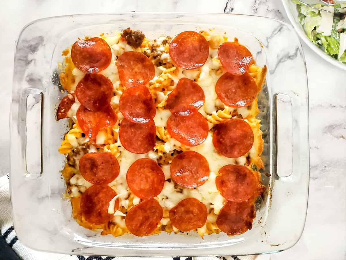 Overhead of baked casserole.