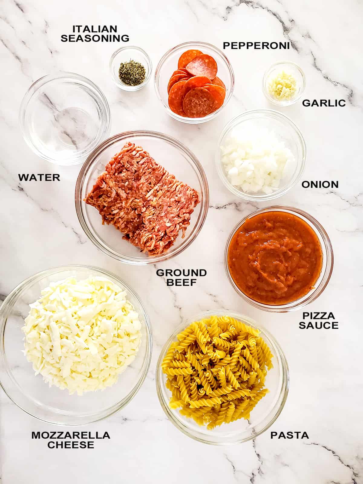 Ingredients for pasta casserole.