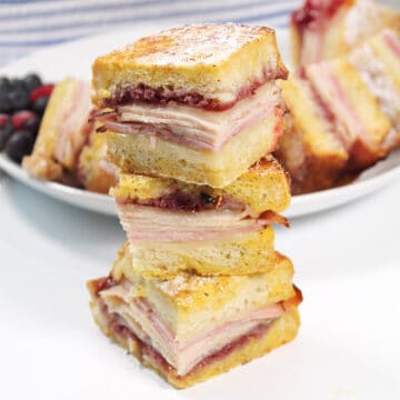 Stacked quartered sandwich showing what's inside.