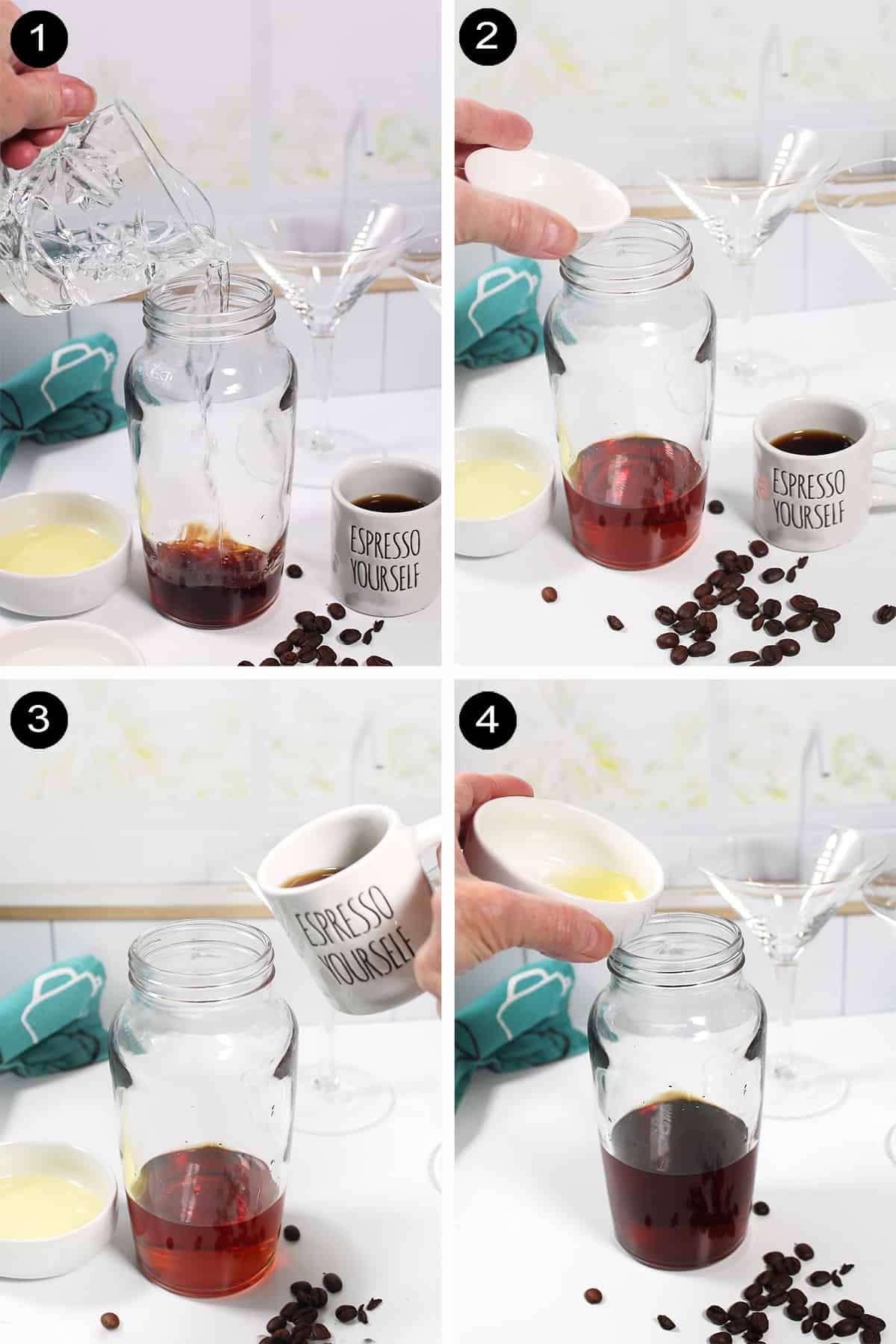 Steps to mix espresso martini.