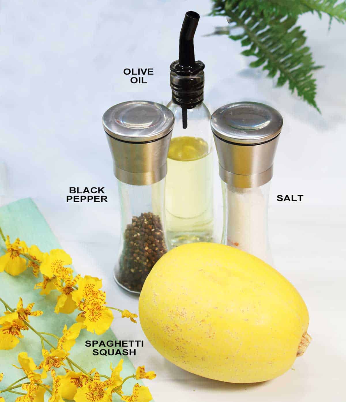 Ingredients for preparing spaghetti squash.