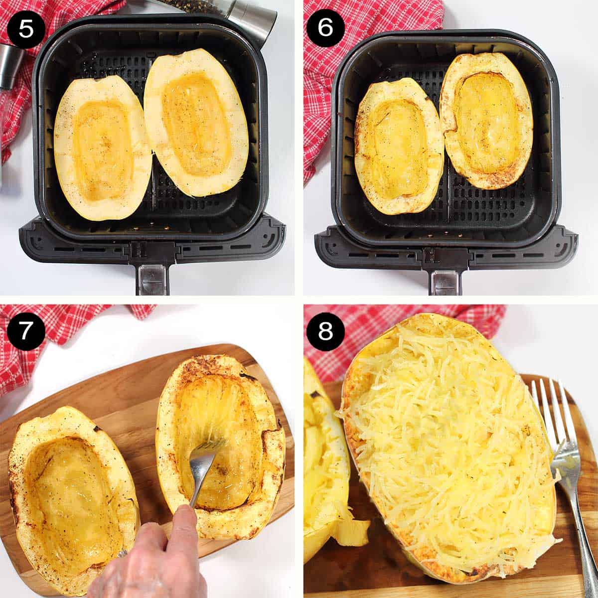 Steps to air fry and shred squash.