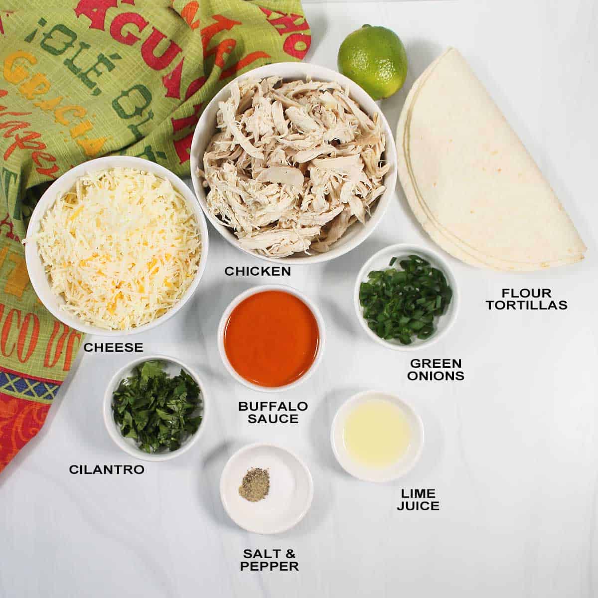 Ingredients for buffalo quesadillas.