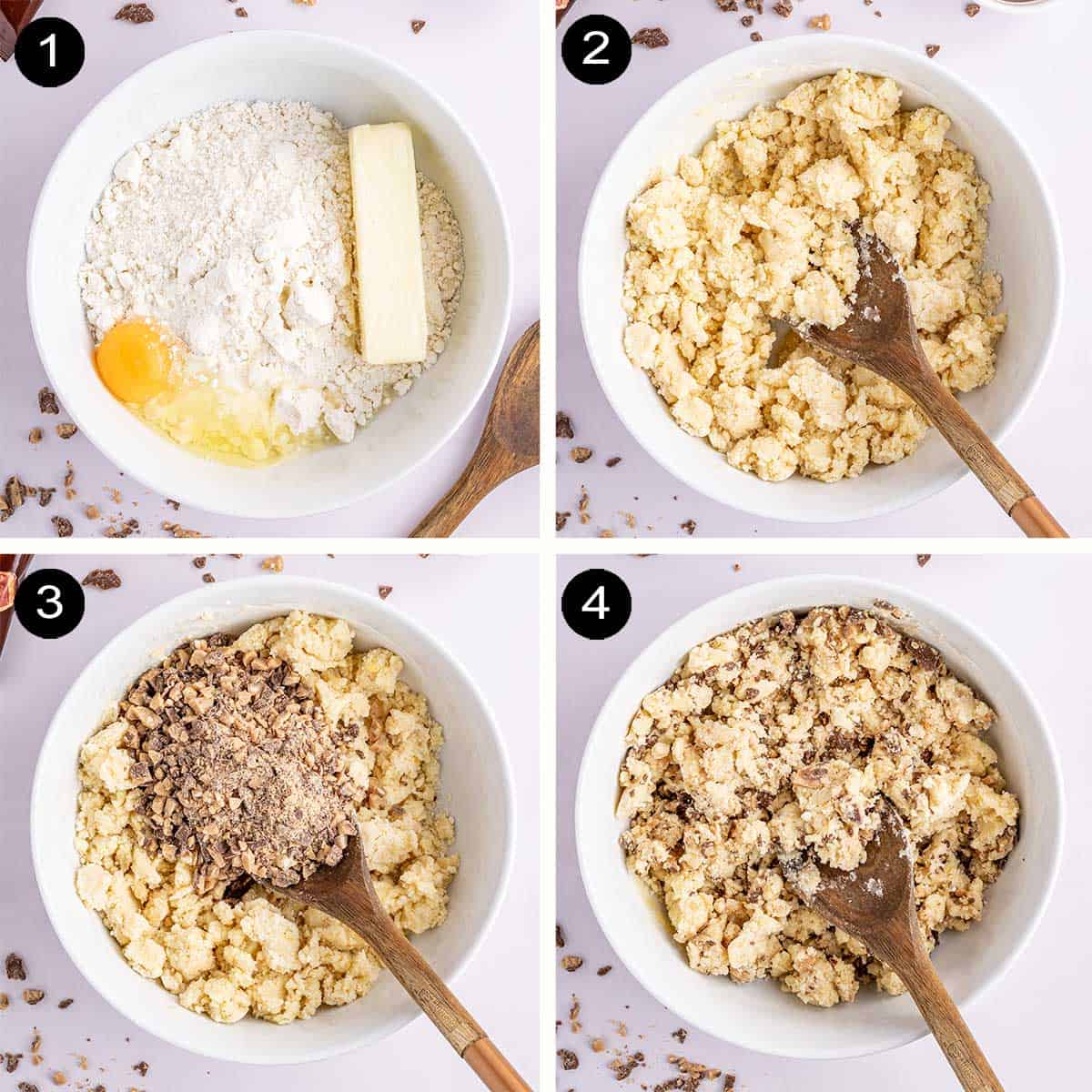 Steps to make heath bar cookies.