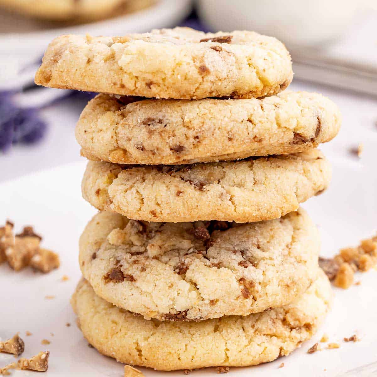 Stack of four Heath Bar Cookies.