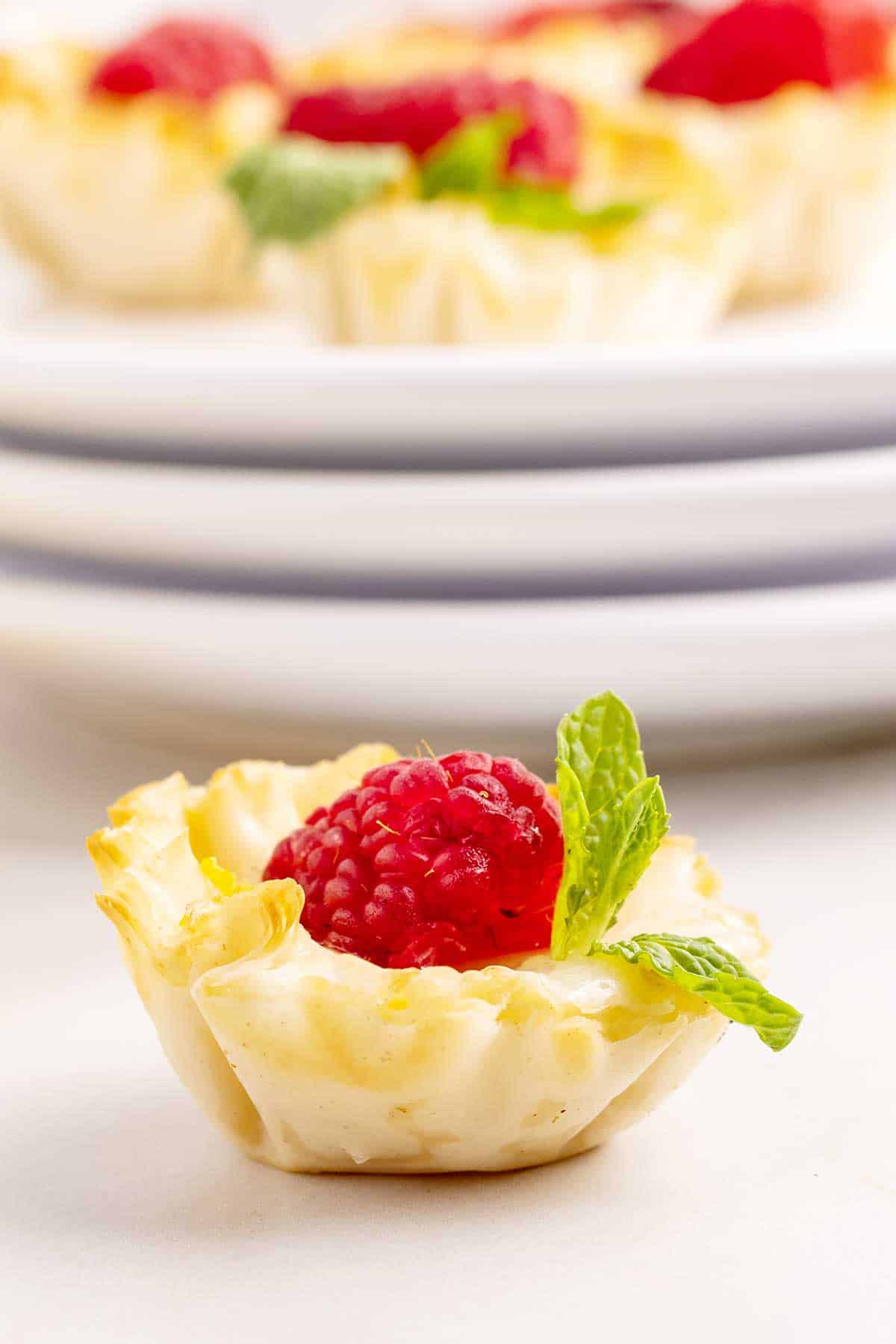A single lemon tart closeup.