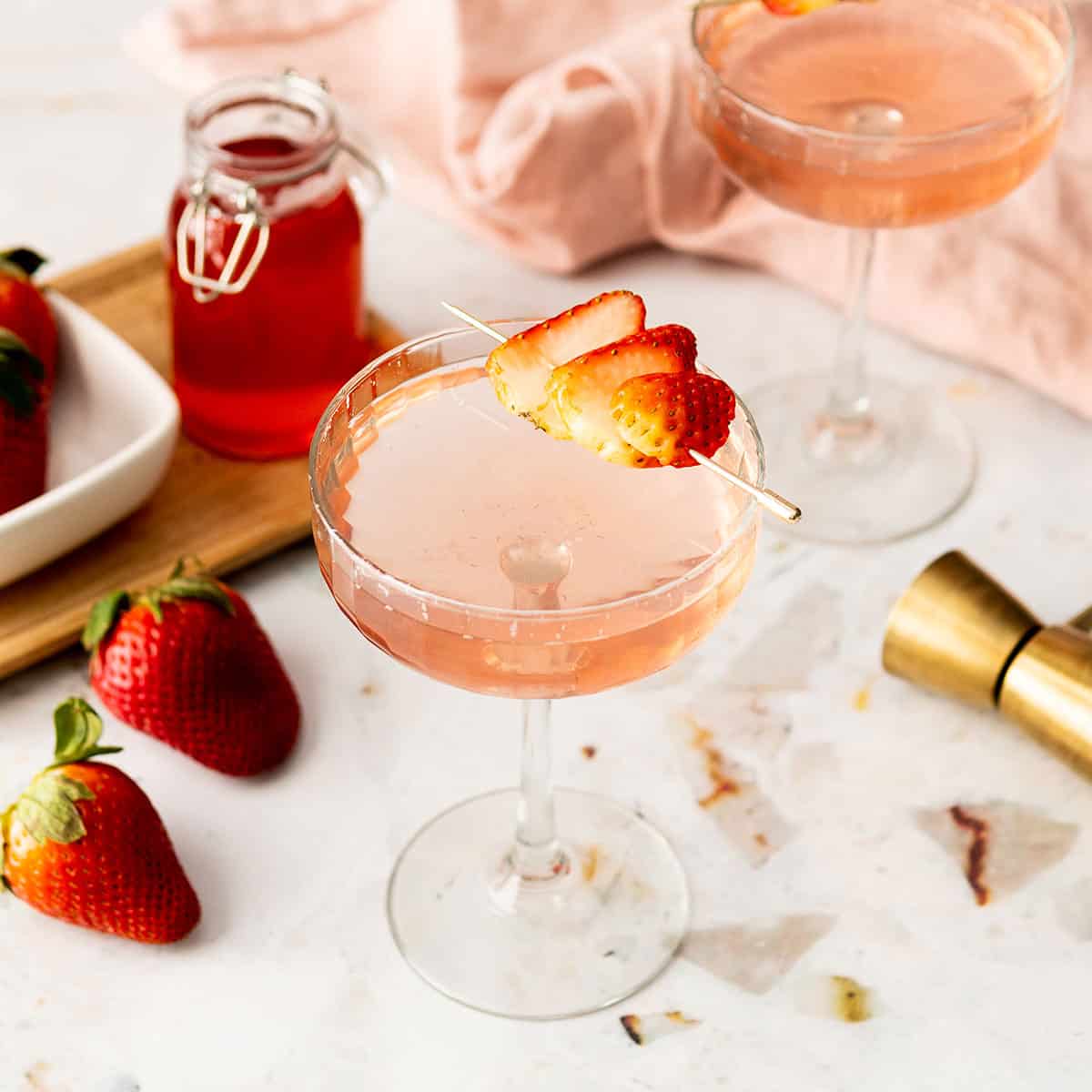 Strawberry Martinis with strawberry syrup.
