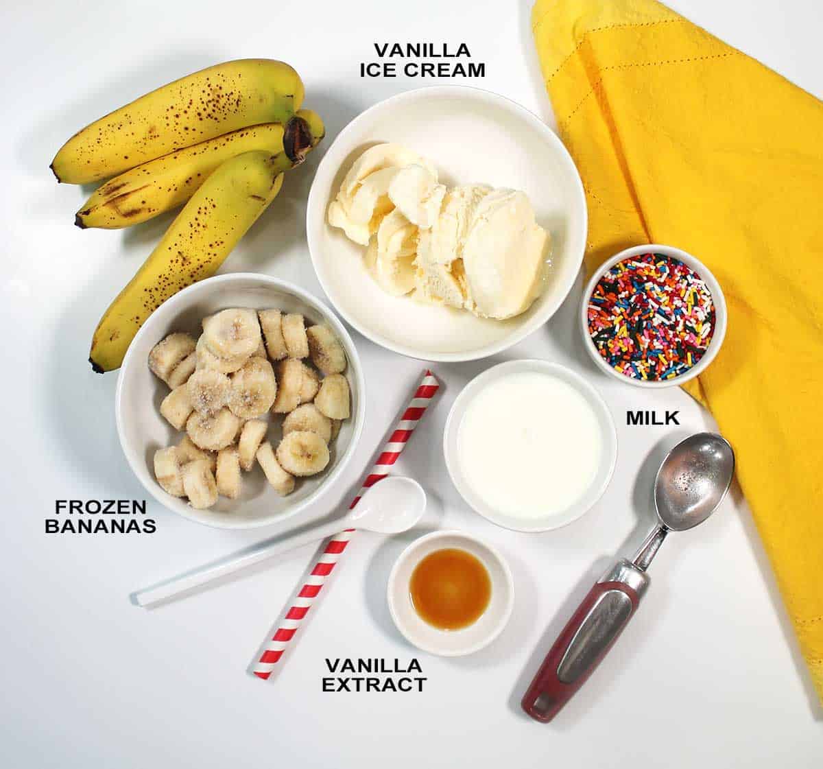 Ingredients for banana shake.