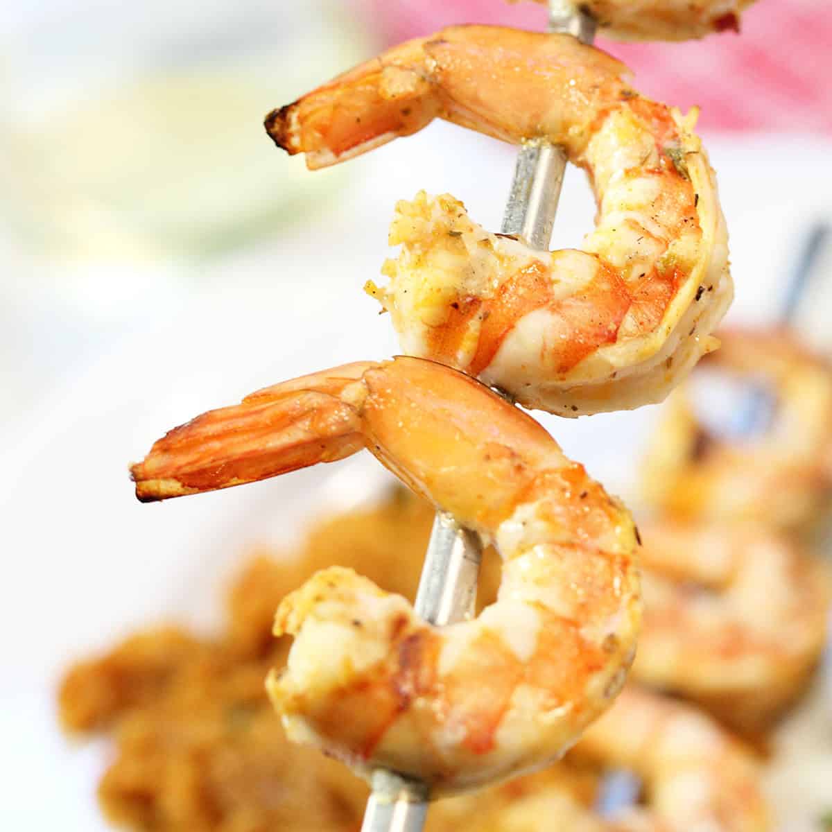 Spicy Cajun Grilled Shrimp on skewer.