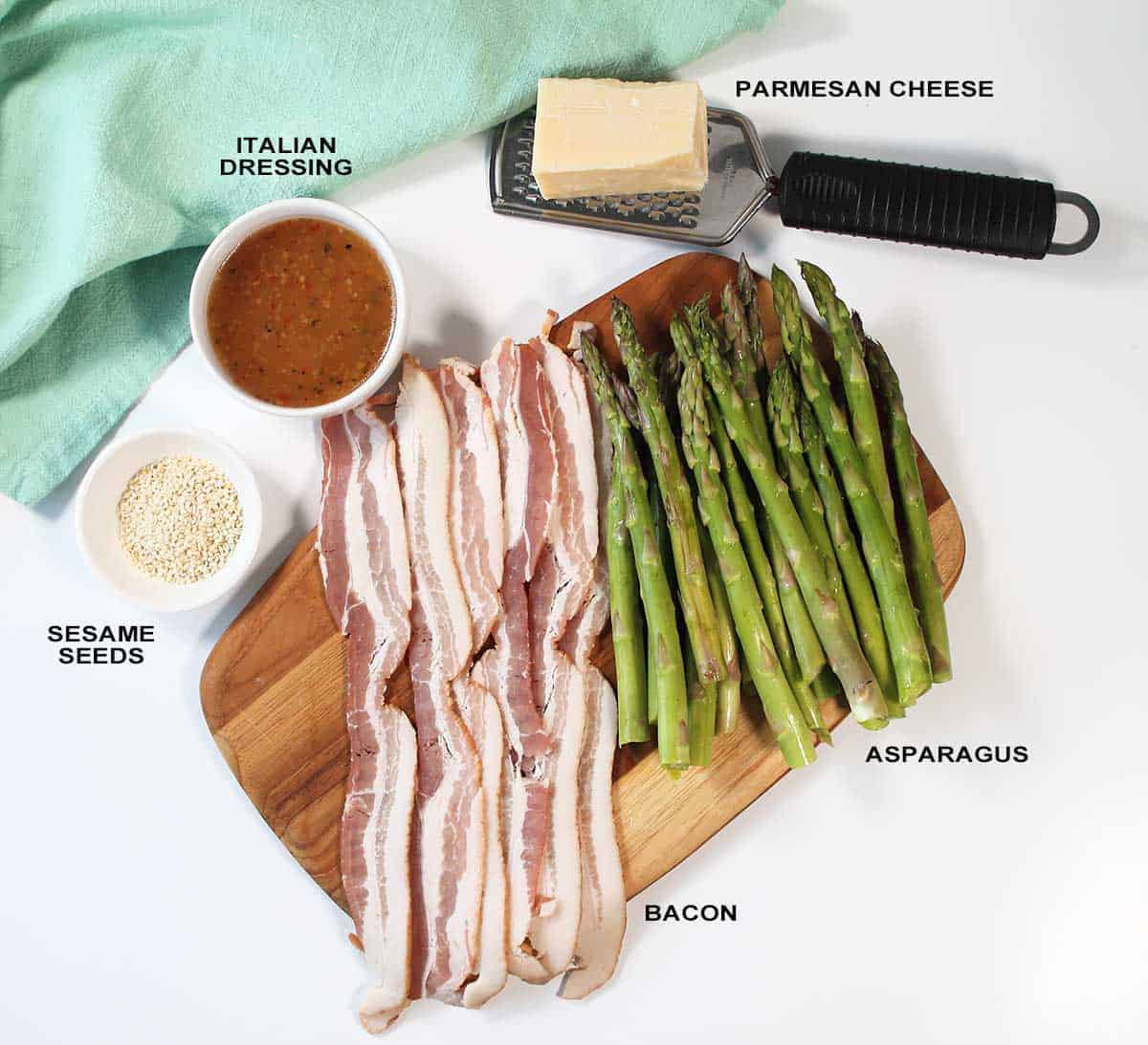 Ingredients for bacon wrapped asparagus recipe.