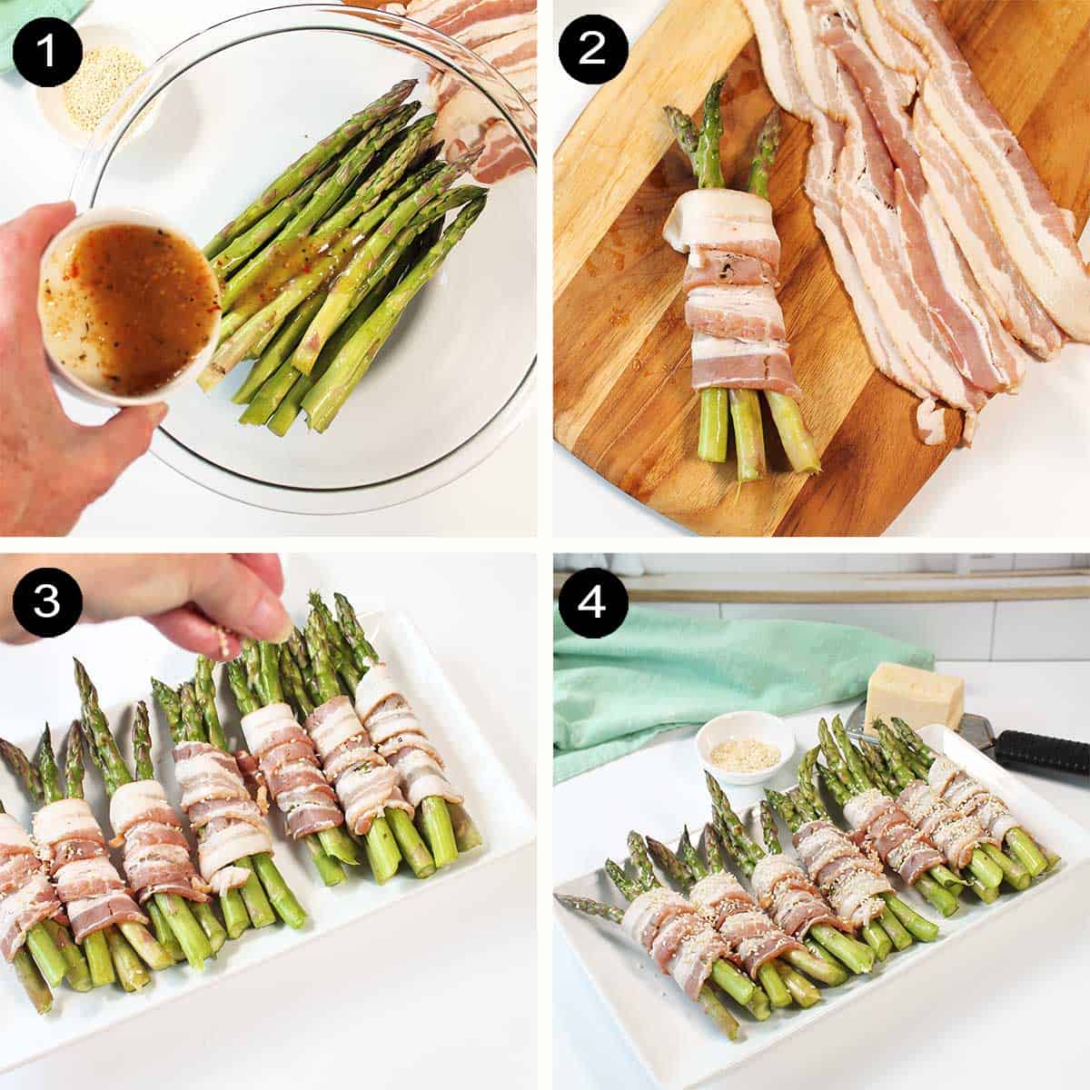 Steps to prepare asparagus for air frying.