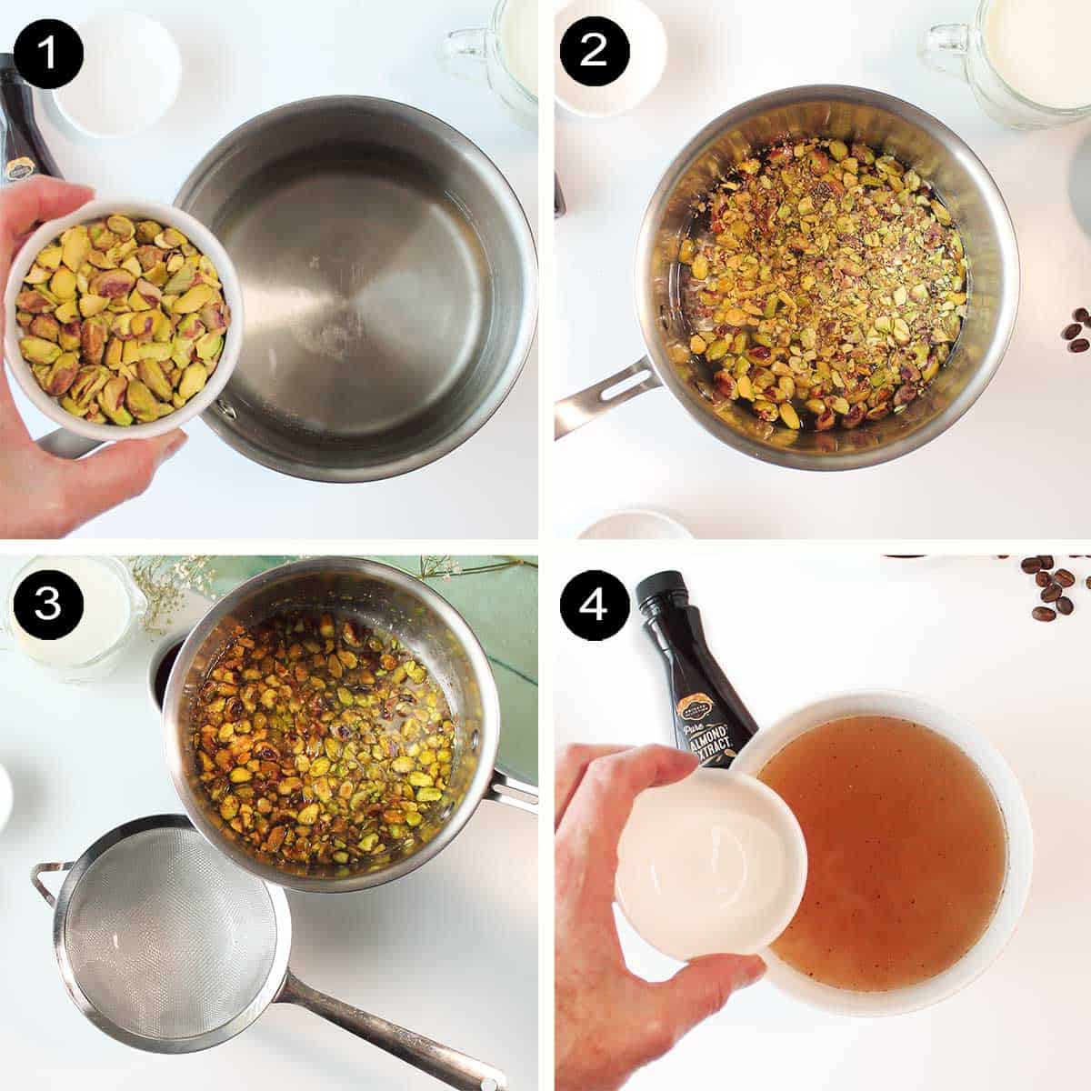Steps to make pistachio syrup.