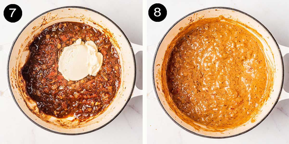 Finishing steps to make creamy marinara.