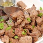Air Fryer Steak Tips on spoon.