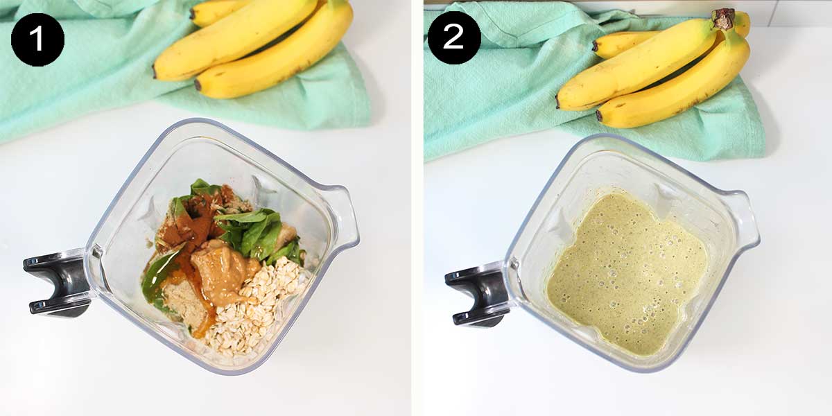 Steps to make breakfast smoothie with oatmeal.