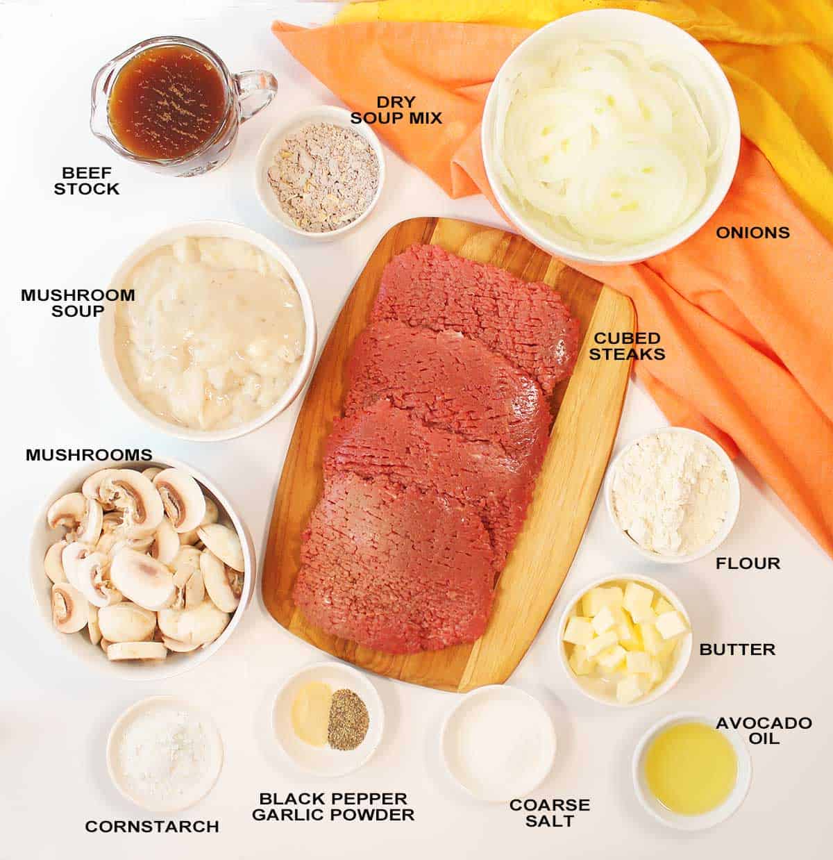 Crock pot cube steak recipe ingredients.