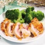 Air Fryer Chicken Cordon Bleu with broccoli.