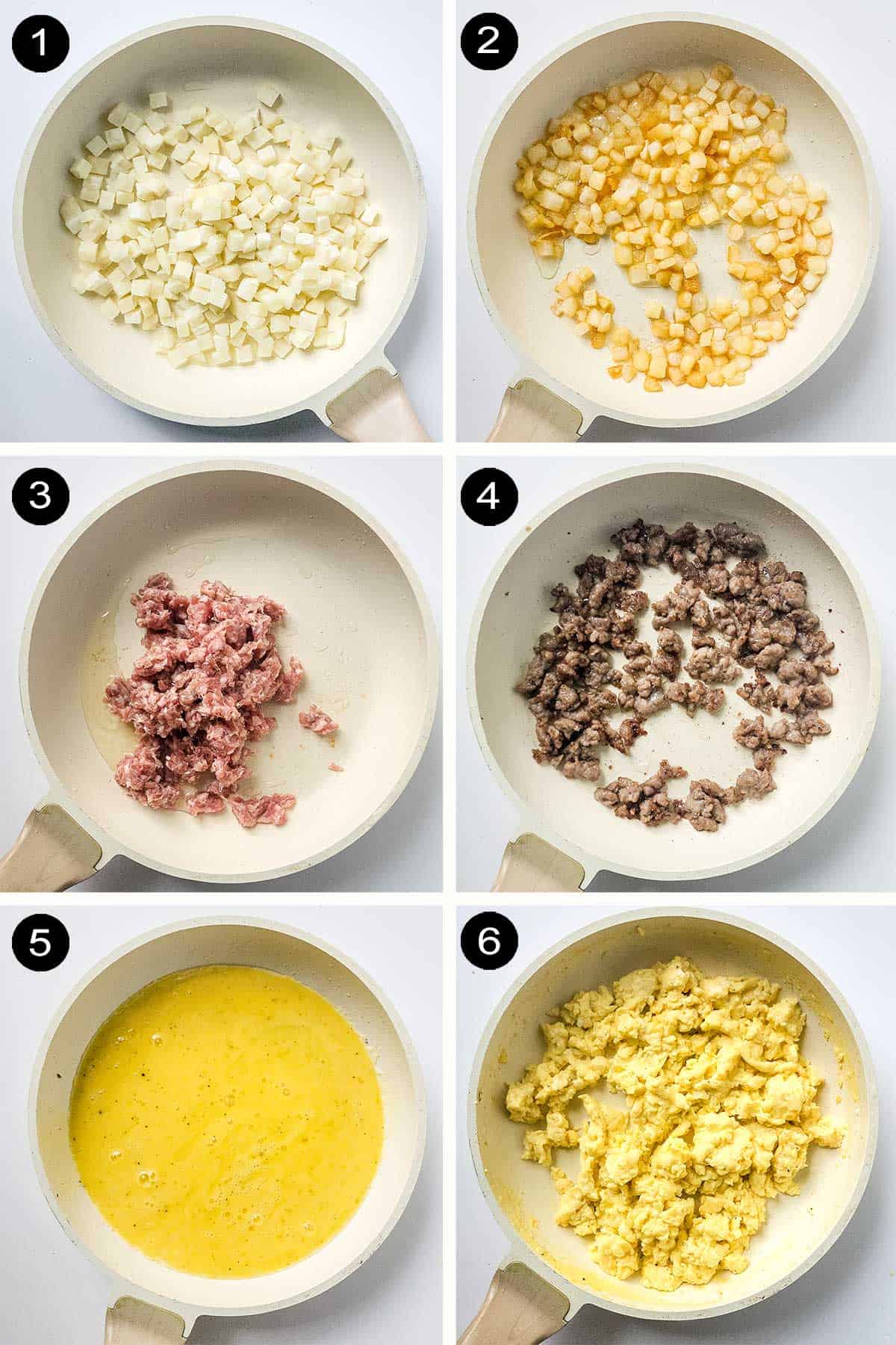 Preparing ingredients for breakfast tortilla wrap.