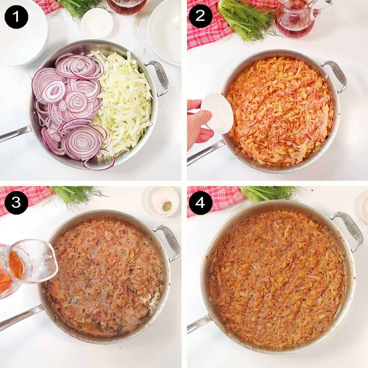 Steps to make caramelized onion and fennel relish.