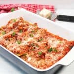 Baked casserole in serving dish.