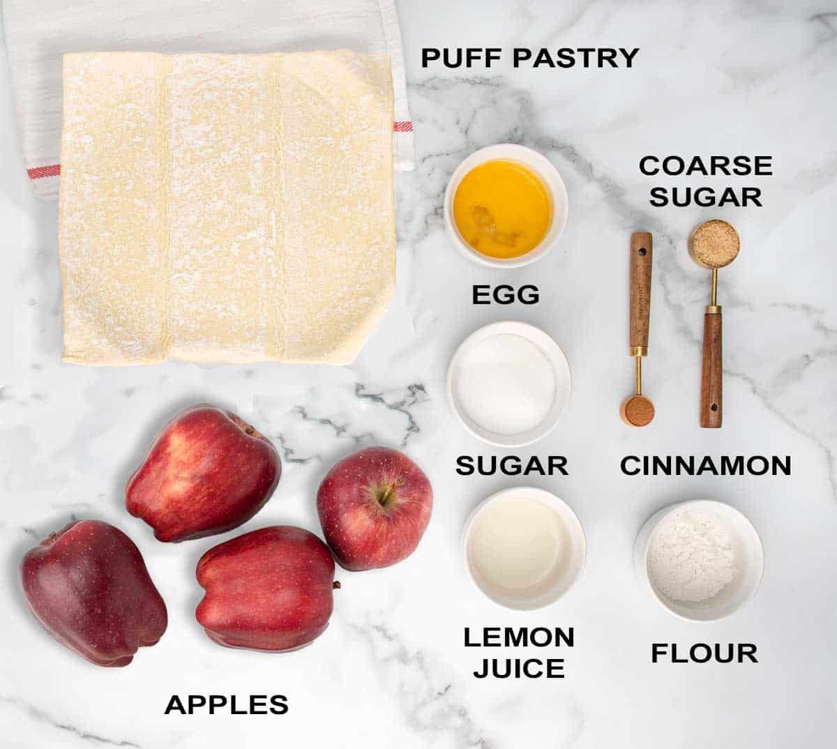 Puff pastry galette with apples ingredients.