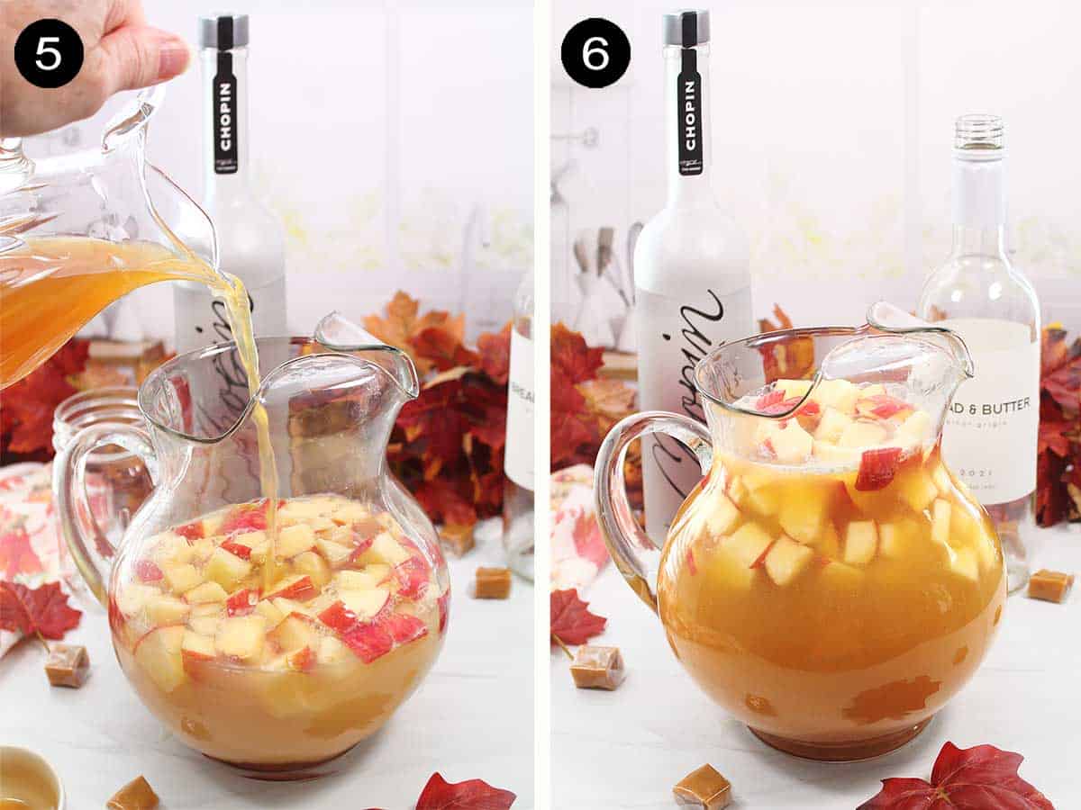 Finishing steps to make apple sangria.