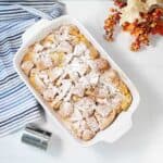 Powdered sugar coated casserole.