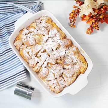 Powdered sugar coated casserole.