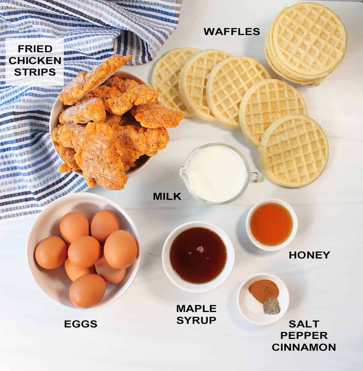 Ingredients for chicken and waffles recipe.