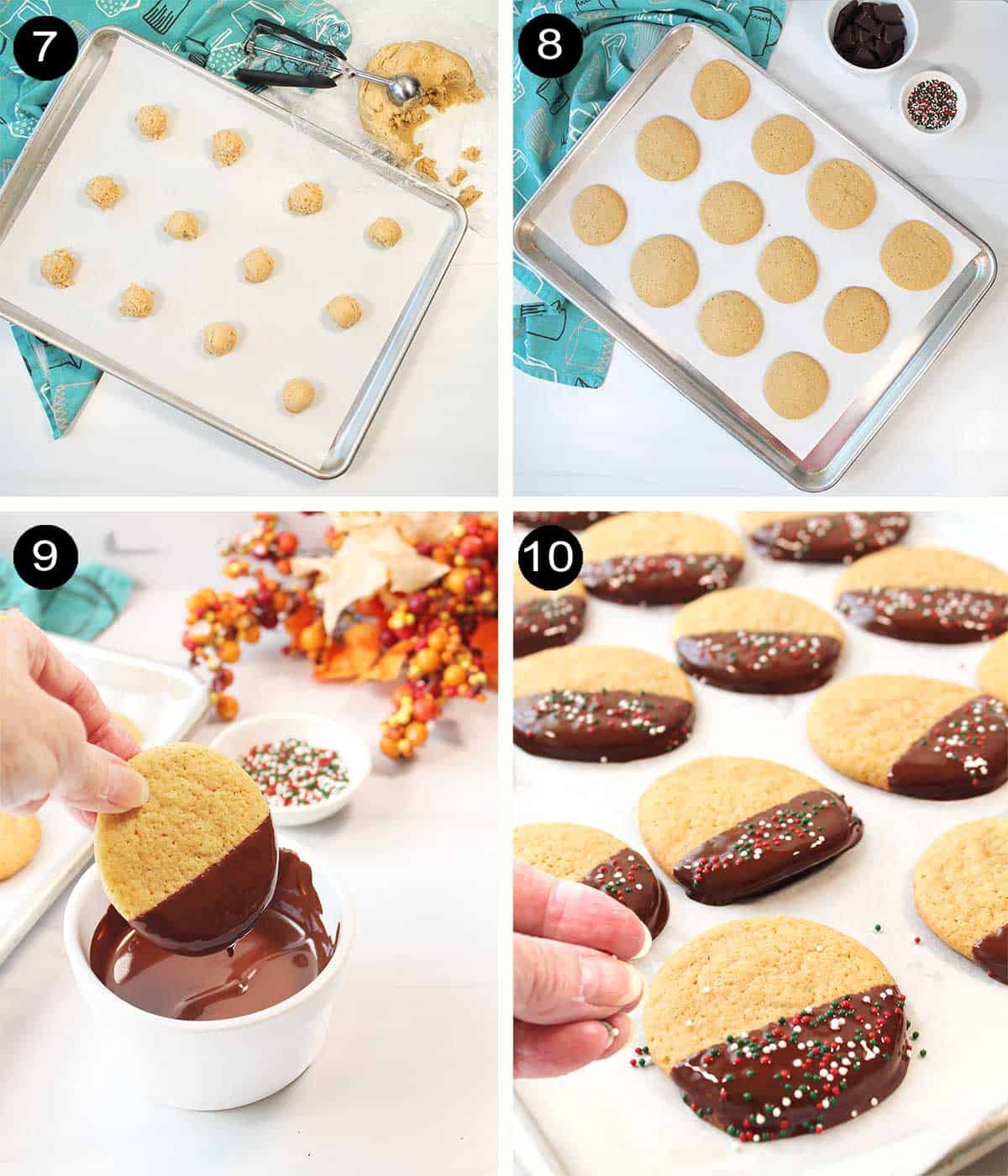Baking and dipping cookies with coffee steps.