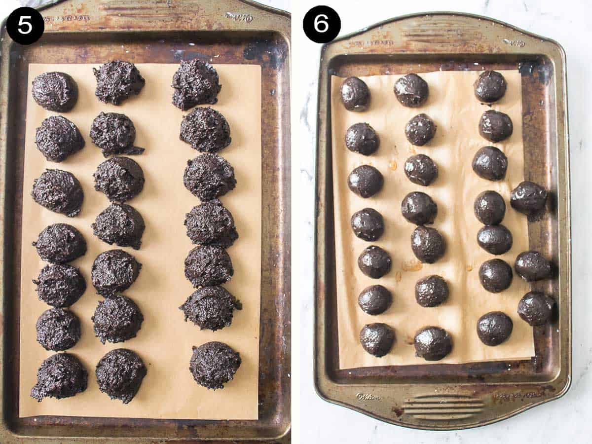 Forming Halloween Oreo balls.