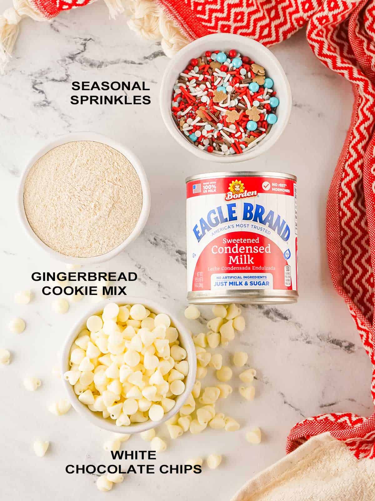 Ingredients for microwave fudge recipe.
