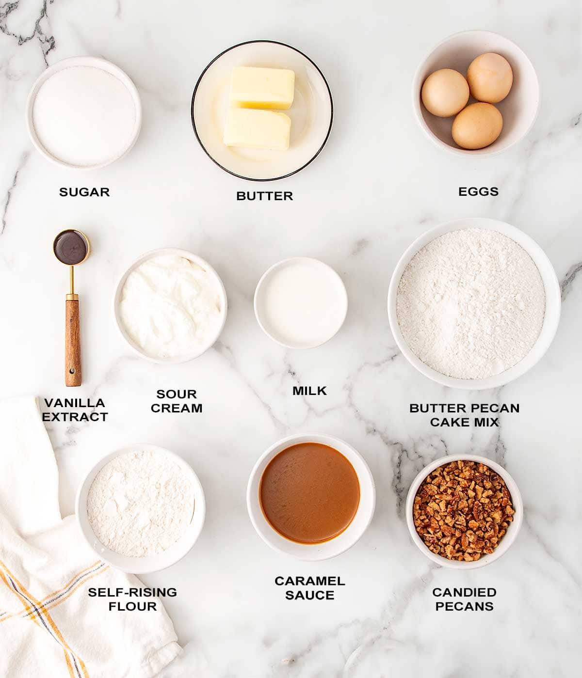 Pecan pound cake ingredients.