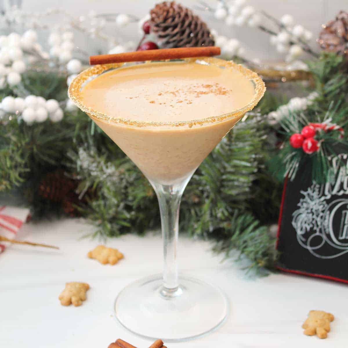 Gingerbread Martini with cinnamon stick garnish.
