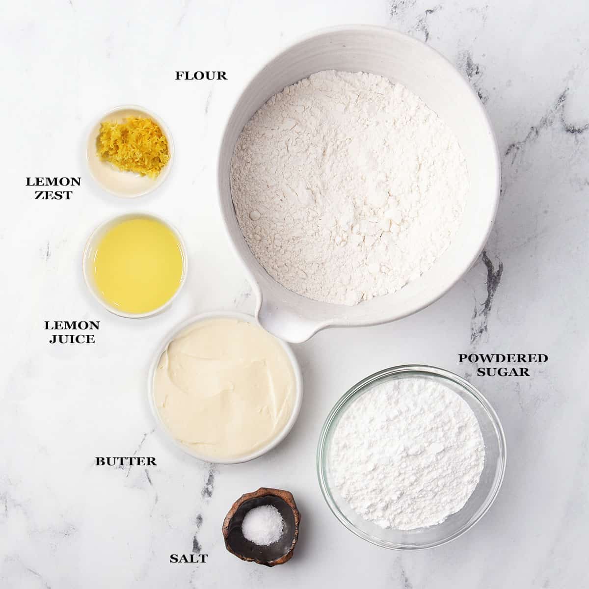 Lemon shortbread cookie ingredients.