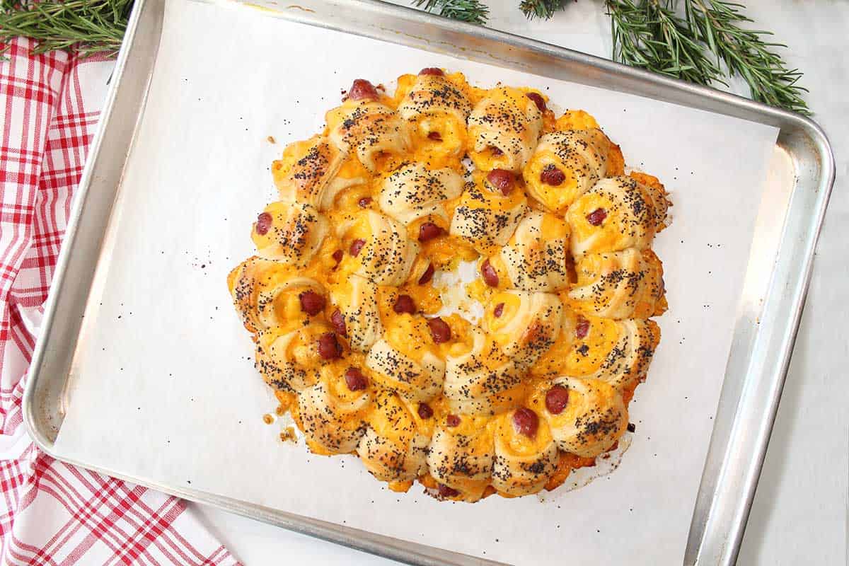 Baked pull apart pigs in a blanket.