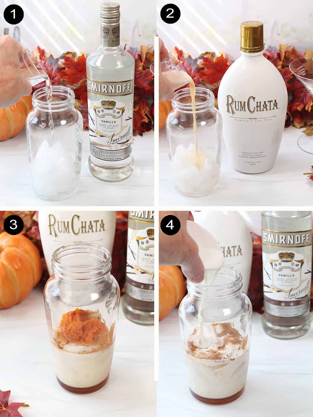 Prep steps for fall pumpkin martini recipe.