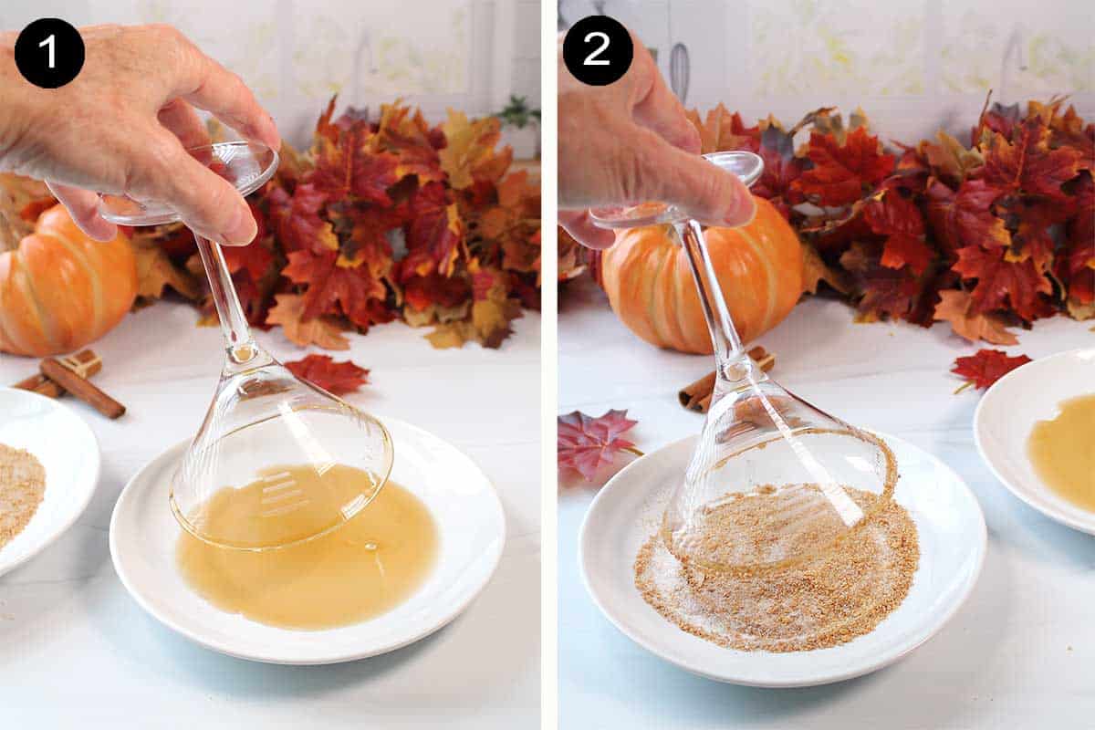 Prep steps for rimming martini glass.