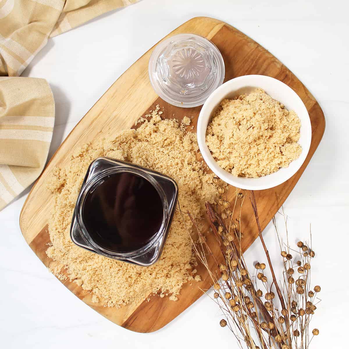 Overhead of simple syrup with brown sugar.