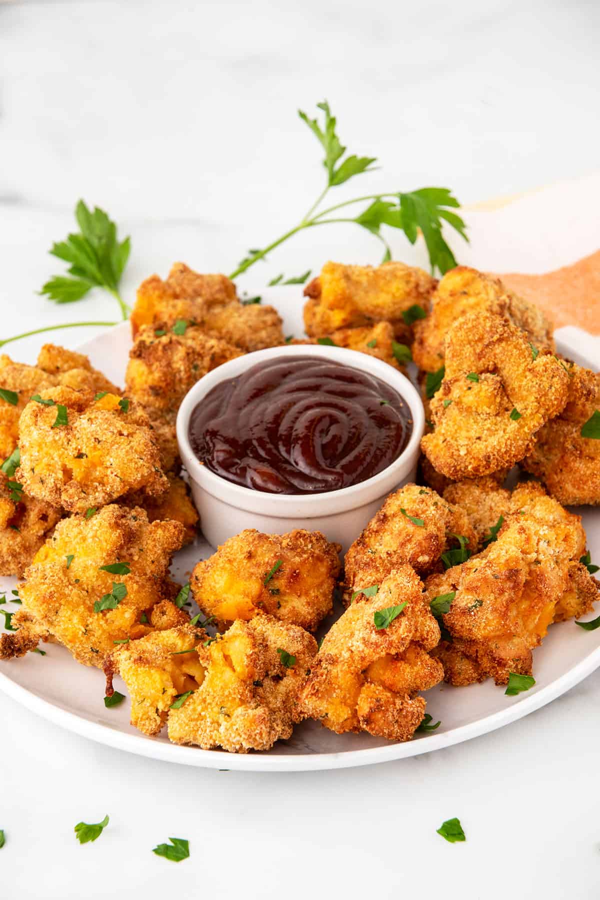Fried mac and cheese ball bites.