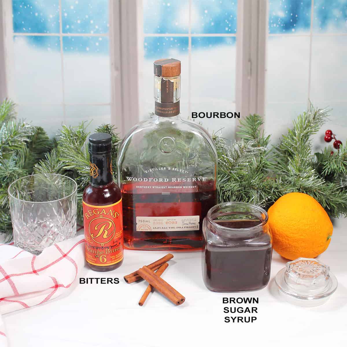 Ingredients for brown sugar old fashioned.