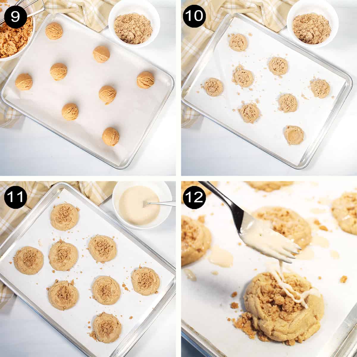 Steps to form cookies and add crumbs.