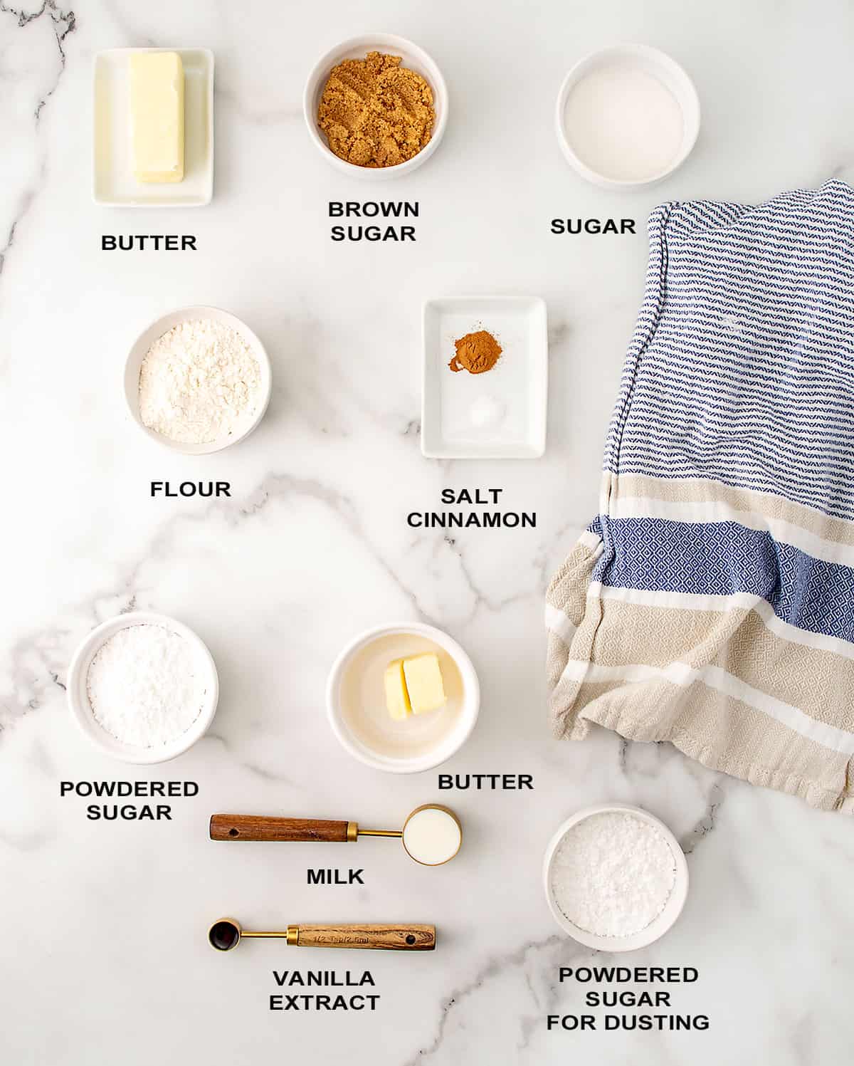 Ingredients for crumbs and vanilla icing.